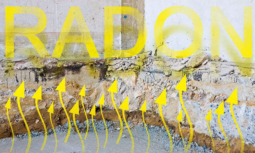 Dangerous natural gas radon escaping through a ventilated crawl space in an old brick building - concept image
